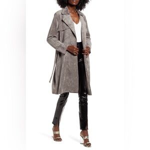 Blank NYC Vegan Suede Duster Jacket Small Gray Open Front Trench Coat